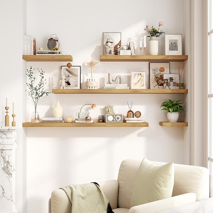 Fun Memories Floating Shelves for Wall, 8 Inch Deep Floating Wall Shelf, 16" x 8" Floating Shelves - Set of 2, Rustic Wooden Storage Shelves for Bathroom, Living Room, Kitchen-Ruum Studio Home