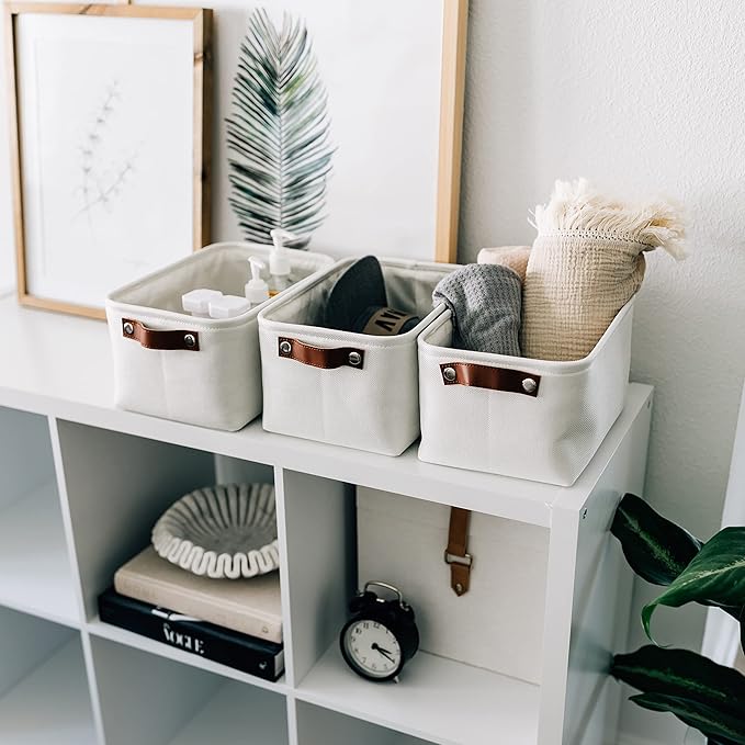 OrganiHaus Small Fabric Storage Bins for Shelves 12x8in, Closet Storage Baskets for Shelf Organizing, Canvas Rectangle Bins for Organization, Small Baskets for Organizing - Off-White-Ruum Studio Home