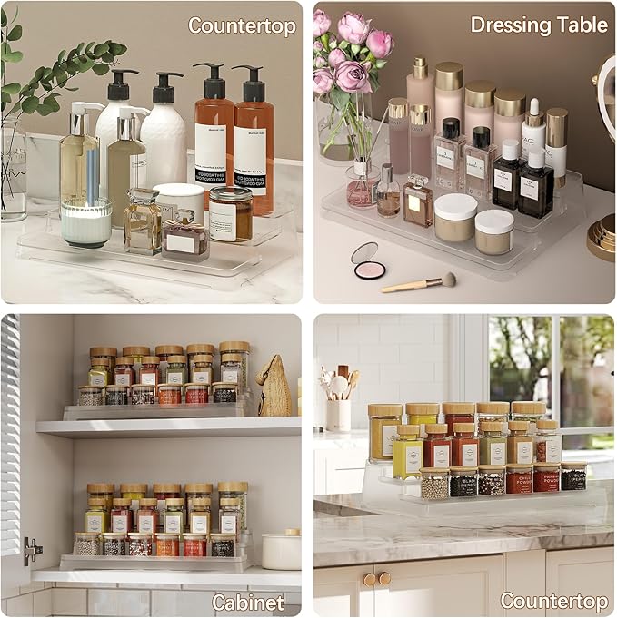 MUDEELA 2 Pack 3 Tier Spice Rack Organizer for Cabinet 11.6-Inch Spice Organization for Pantry, Non-Skid Spice Shelf with Protection Railing, Versatile Seasoning Organizer for Kitchen Counter-Ruum Studio Home