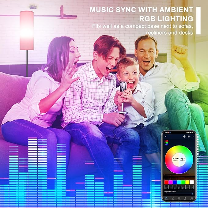 FRIDEKO HOME Pink Shade Floor Lamp with RGB Music Sync, 16 Million Colors & Stepless Dimming 2700K-6500K, 3CCT, 800LM LED Bulb with App & Remote, Modern Standing Light for Living Room, Bedroom, Office-Ruum Studio Home