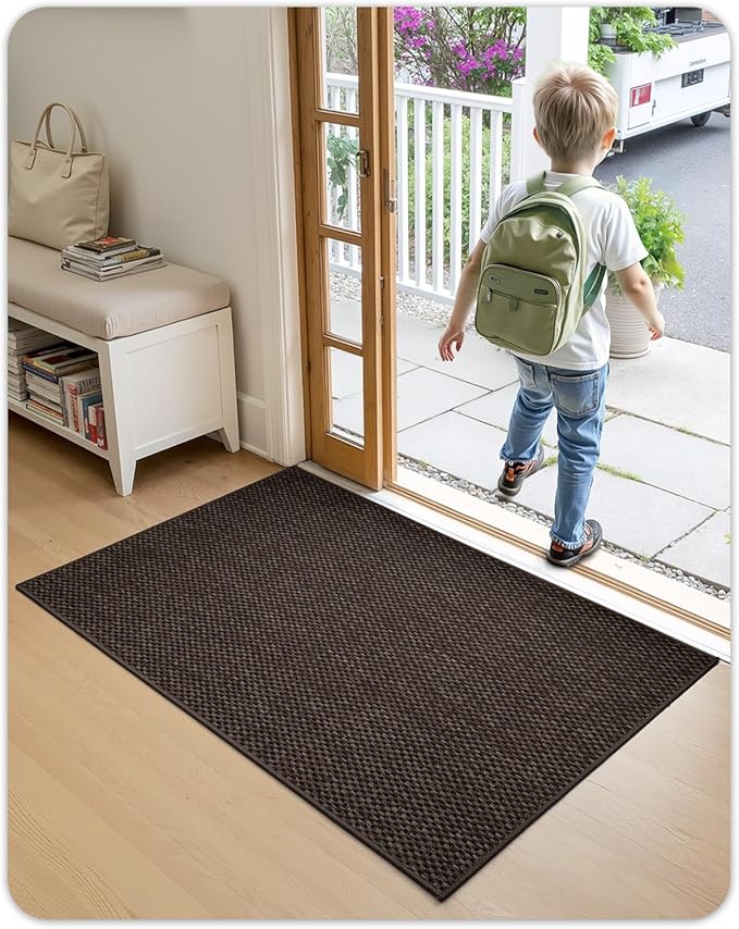 Color&Geometry Front Door Mat Indoor 24"x40", Rugs for Entryway, Non Slip Washable Low-Profile Inside, Entry Mat Entry Rug Door Mat Indoor Entrance, Brown (Rolled-up NO Creases)-Ruum Studio Home