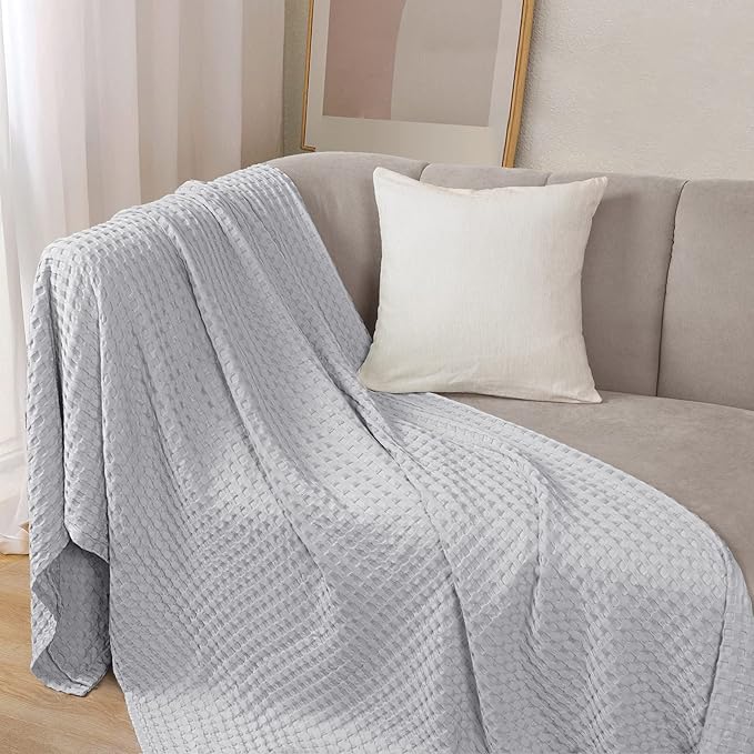 PHF Cooling Waffle Blanket Twin Size, Lightweight 60% Rayon Derived from Bamboo & 40% Cotton Breathable Blanket for Hot Sleepers, Ultra Soft and Luxury for Bed Couch and Sofa, 66"x90", Grey-Ruum Studio Home