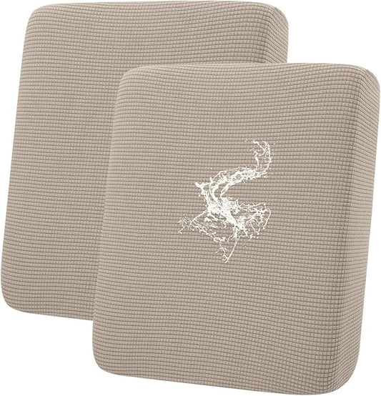 hyha Waterproof Couch Cushion Covers for Pets, Non Slip Sofa Seat Cover for Dogs Washable, Soft Thick Stretch Jacquard Fabric, Sofa Slipcovers with Elastic Bottom (2 Pieces, Taupe)-Ruum Studio Home