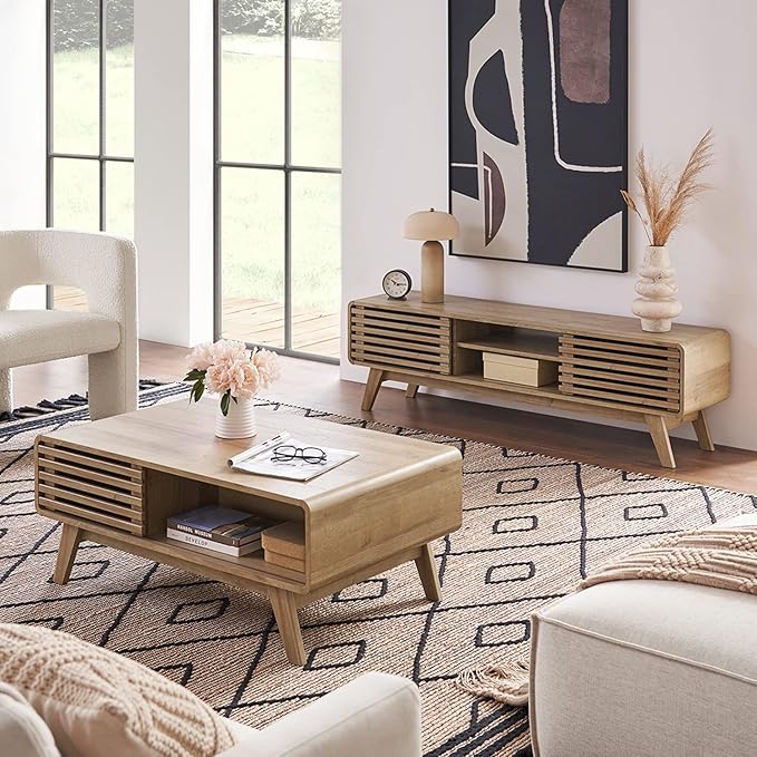 mopio Ensley TV Stand, Mid Century Modern for 55/60/65 inch TV, Farmhouse TV Stand, Entertainment Center with Storage, TV and Media Consol for Living Room (Oak, 59")-Ruum Studio Home