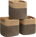 danpinera 3-Pack Cotton Rope Baskets for Storage, 11"x11" Cube Storage Cubes Store Toys, Towel, Snack, Storage Bins with Reinforced Stitching & Practical Handles, Black & Brown-Ruum Studio Home