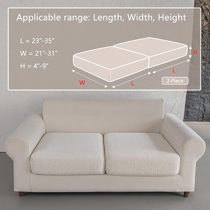 Couch Cushion Covers for Sectional Sofa, Stretch Soft Sofa Slipcovers Washable Wear-Resistant Universal Furniture Protector for Living Room(2 Seaters Covers, Ivory)-Ruum Studio Home