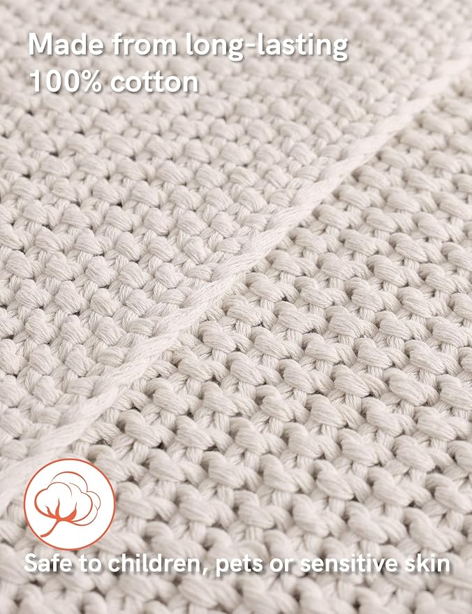 YnM Chunky Cotton Knit Throw Blanket, Cable Knit Throws for Bed Couch Sofa, Comfy & Relaxing, Decorative Piece for Farmhouse Modern Boho Rustic Scandinavian Chic Vibe, Cream White 80x87 Inches-Ruum Studio Home