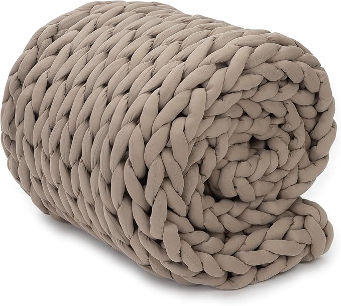 Nuzzie Chunky Knit Weighted Blanket - Breathable, Cooling, Hand Made Knit Throw Blanket for Sleep for Relaxation - Machine Washable, Stylish Design (Taupe, Throw | 12lbs | 44"x60")-Ruum Studio Home