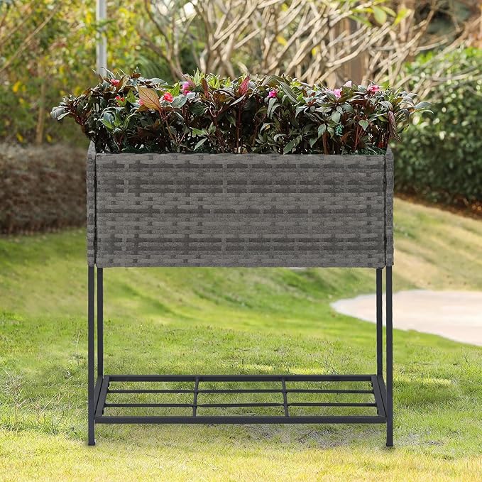 SUNNYPARK Tall Planters for Outdoor Plants Rattan Modern Elevated Planter Box with Removable Liners Indoor Outdoor Porch Patio Flower Pot (27.5’’ x 12’’ x 27.5’’)-Ruum Studio Home