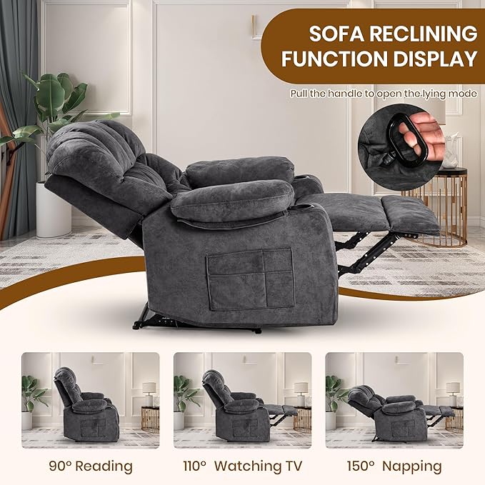 Recliner Chair Manual Modern Ergonomic Lounge Single Sofa Seat Living Room Lounge Recliners on Clearance Foam Filling-Ruum Studio Home