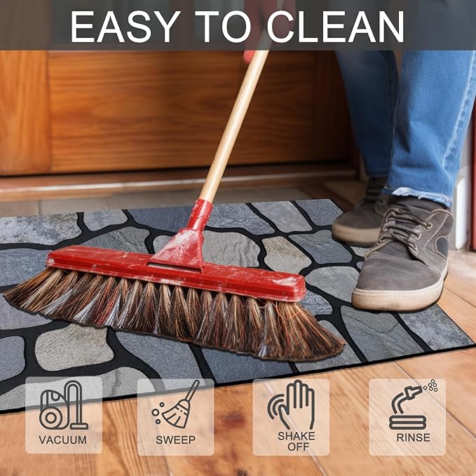 CHICHIC Welcome Door Mat 18X 30 Inch Front Doormat Outdoors for Home Entrance Outdoors Mat for Outside Entry Way Doormat Entry Rugs, Heavy Duty Non Slip Rubber Back Low Profile, Stone-Ruum Studio Home