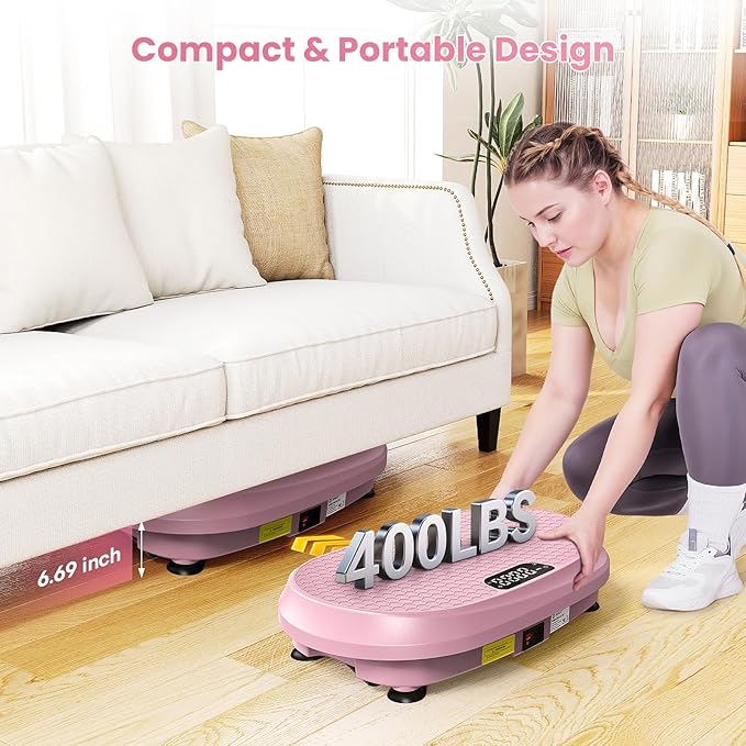 Curved Vibration Plate Exercise Machine, Vibrating Plate 400 lbs Capacity with 9 Auto Modes and 120 Adjustable Speeds, Large LED Display, Touch and Remote Control, Vibration Platform for Home-Ruum Studio Home