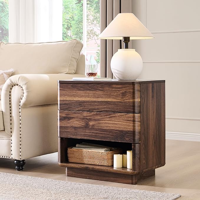 Nightstand with Charging Station, 22" Push-to-Open Bedside Table with 2 Storage Drawers, Large Modern End Table for Bedroom,Living Room,Brown-Ruum Studio Home