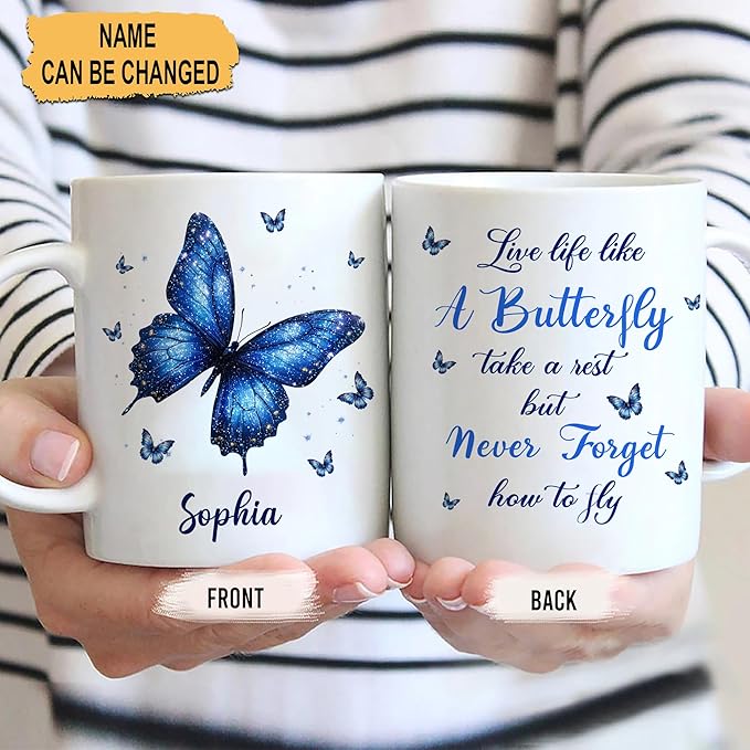 Hyturtle Personalized Inspirational Butterfly Mug - Butterfly Gifts For Women Lovers - Animal Gift For Bird Lover Her - Bird Gifts For Mom on Mother Day - Custom Coffee Cup Ceramic Mug 11 Oz 15 Oz-Ruum Studio Home