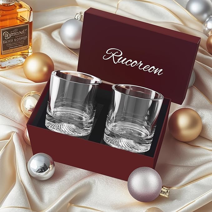 Crystal Whiskey Glasses Set of 2 – 10oz Old Fashioned Rocks Glass for Scotch, Bourbon, Rum & Cocktail – Premium Gift for Men, Dad, or Husband-Ruum Studio Home