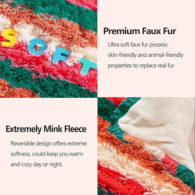 GONAAP Fuzzy Faux Fur Throw Blanket Stripe Red Brown Super Soft Cozy Plush Fuzzy Shaggy Blanket for Couch Sofa Bed (Stripe Red Brown, Throw(50"x60"))-Ruum Studio Home