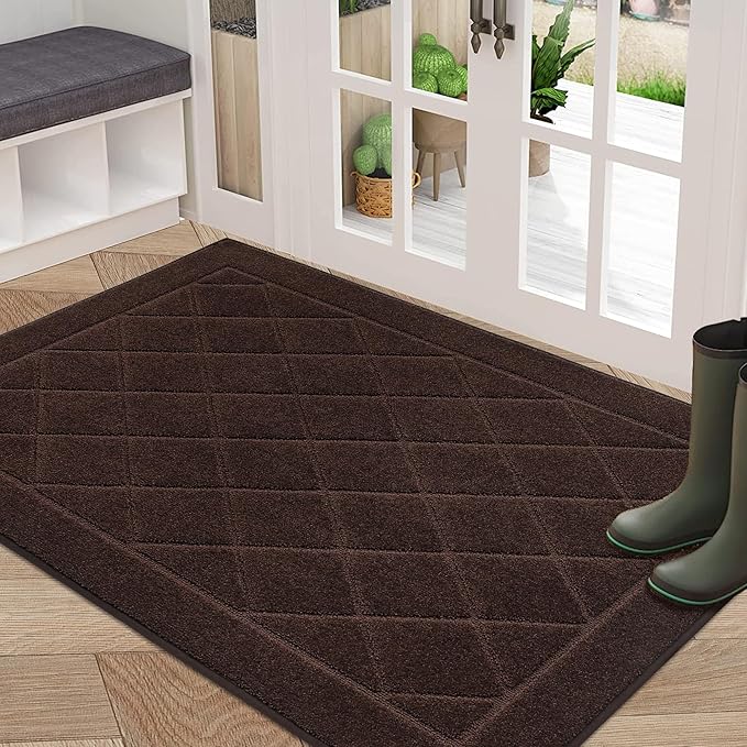 BEQHAUSE Dirt Trapper Door Mat 32" x 48", Doormat Non-Slip Entryway Rugs Washable, Dog Door Mat Stain Resistant and Absorbent Welcome Floor Mat for Front Back Door, Muddy Wet Shoes & Paws, Brown-Ruum Studio Home