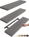 BAYKA Floating Shelves for Wall, 22.5 inches Wall Mounted Rustic Wood Shelves for Bathroom, Bedroom, Living Room, Floating Shelves for Books/Storage/Decor (Grey,Set of 3)-Ruum Studio Home