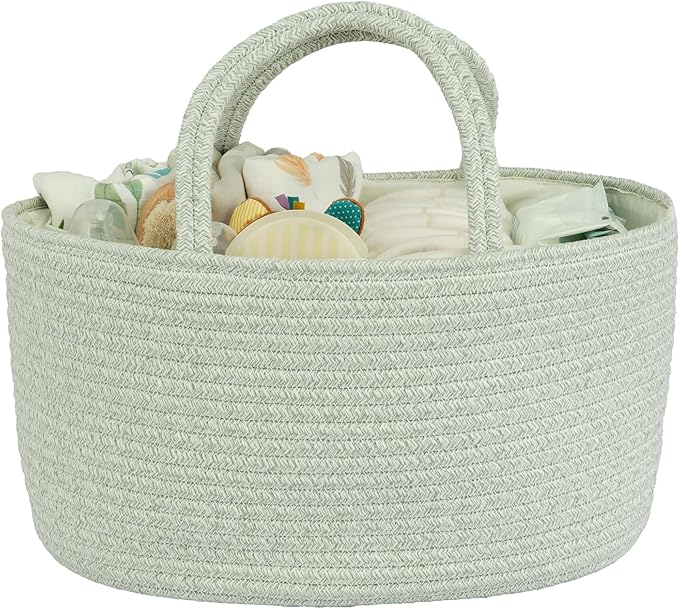 Diaper Caddy Organizer Cotton Rope Baby Basket Nursery Storage and Portable Tote Bag for Car Ideal Baby Shower Gifts and Registry Must-Have for Newborn Essentials Large light green-Ruum Studio Home