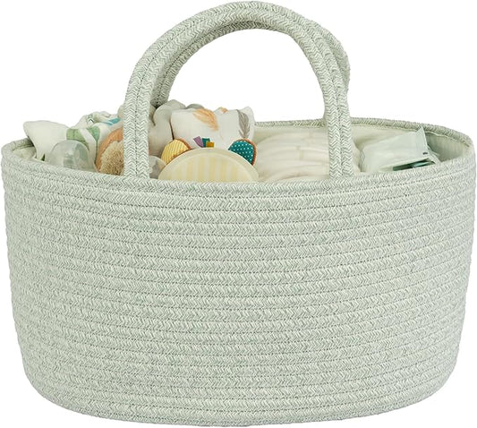 Diaper Caddy Organizer Cotton Rope Baby Basket Nursery Storage and Portable Tote Bag for Car Ideal Baby Shower Gifts and Registry Must-Have for Newborn Essentials Large light green-Ruum Studio Home