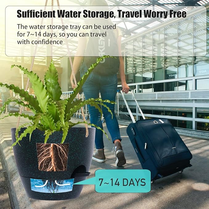 10 Inch Self Watering Hanging Pots, 2 Pack Hanging Planters with 40oZ Deep Reservior for Indoor Outdoor Plants Flowers, Black Speckles-Ruum Studio Home