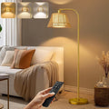 Oneach Arc Floor Lamp for Living Room with 3 Color Temperatures, Farmhouse Floor Lamps with Remote & Dimmable Bulb, Rattan Boho Floor Lamp with Hand-Woven Wicker & Fabric Shade-Ruum Studio Home