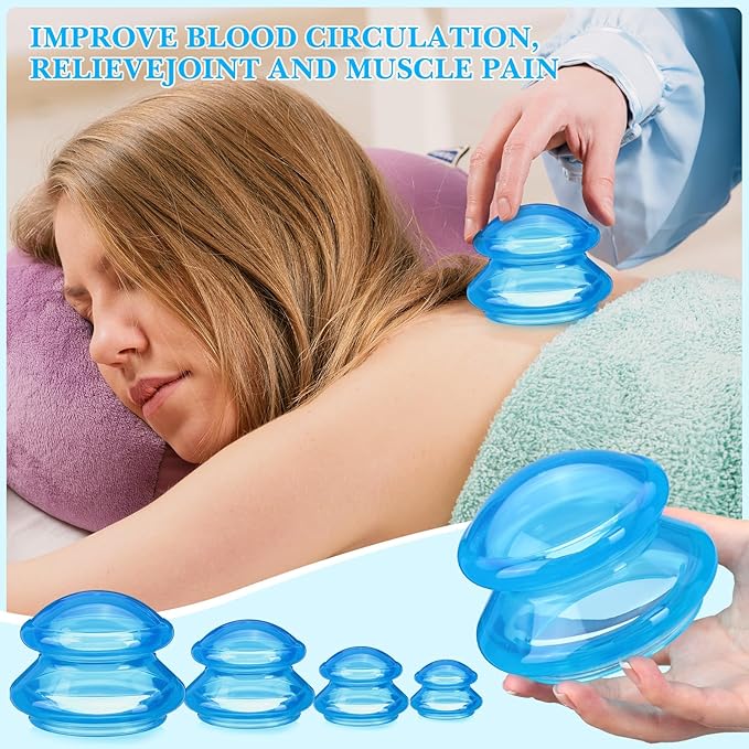 Geiserailie 16 Pcs 4 Sizes Cupping Therapy Set Silicone Cupping Massage Cups Professional Chinese Therapy Cup Vacuum for Body Muscle Nerve(Blue)-Ruum Studio Home