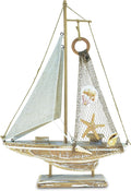 Puzzled Baja Haven Sailboat Decor - Handmade Beach Themed Wooden Boat Home Decor for Living Room Shelves, Tabletop, Desk, Cute Nautical Party Decorations - 14.5 Inches-Ruum Studio Home