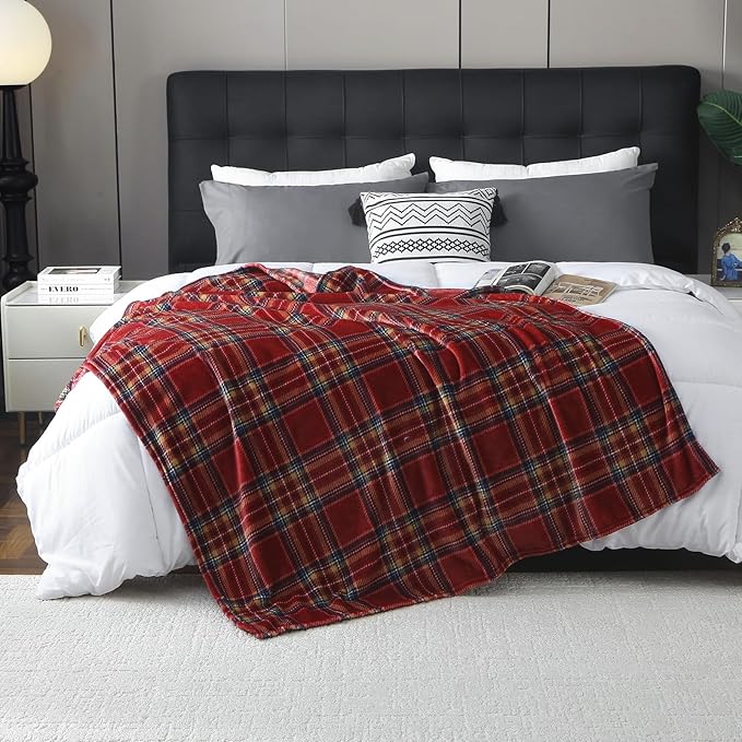 MERRYLIFE Dark Red Plaid Throw Blanket Decorative Fleece Throw | Ultra-Plush Colorful | Couch Blanket Travel Lap | Home Gift Use(50" 60",Dark Red Plaid)-Ruum Studio Home