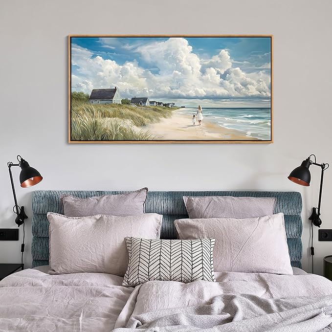 HGUAOA Coastal Canvas Wall Art - Large Landscape Wall Art for Living Room - Ocean and Beach Painting - Blue Artwork for Bedroom Decor - Above Bed Wall Pictures -Beach Theme Print Art-Ruum Studio Home