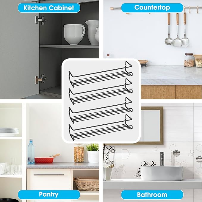 ROFAY Spice Rack Organiser, 4 Pack Wall Mounted Tier Shelf with Adhesive Sticker & Screws for Spices, Herbs, Jars and Other in Cupboard/Kitchen/Cabinets/Pantry-Ruum Studio Home