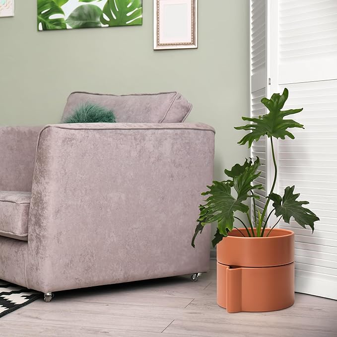 8 Inch Self-Watering Planter Pot with Terracotta Insert, Deep Water Reservoir, and Ceramic-Alike BPA-Free Plastic Planter Pot for Plant, Modern Planter for Houseplants, Terracotta, 53-A-T-3-Ruum Studio Home