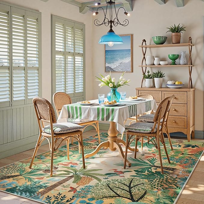 LIVEBOX Boho Jungle Animal Print 5 x 7 Area Rugs for Living Room, Soft Yellow Rug for Bedroom, Non-Slip Machine Washable Rugs for Dining Room Office, Kids Rugs for Playroom Sun Rug for Nursery Room-Ruum Studio Home