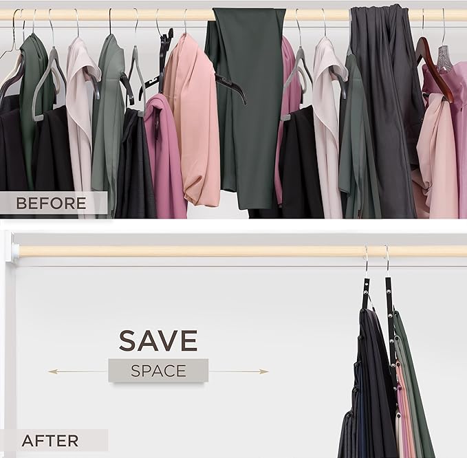 MORALVE Pants Hangers Space Saving - European Beechwood Scarf and Jean Hangers - Closet Organizer and Space Saver Pant Rack, Leggings Hanger, and Scarf Holder with 360° Swivel Hook (1 Pack)-Ruum Studio Home