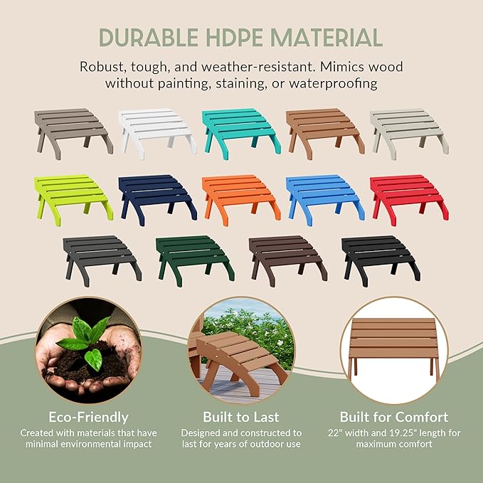 WestinTrends Dylan Outdoor Patio HDPE Adirondack Ottoman Footrest, Teak-Ruum Studio Home