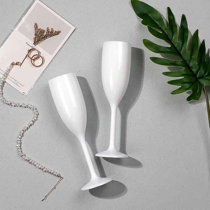 XUWAIDSGN Acrylic Champagne Flutes Toasting Glasses Unbreakable Mimosa Bar Reusable Wine Glasses Vintage Champagne Flutes Stemmed Drinking Cups 5.4 OZ for Christmas Birthday (100, white)-Ruum Studio Home