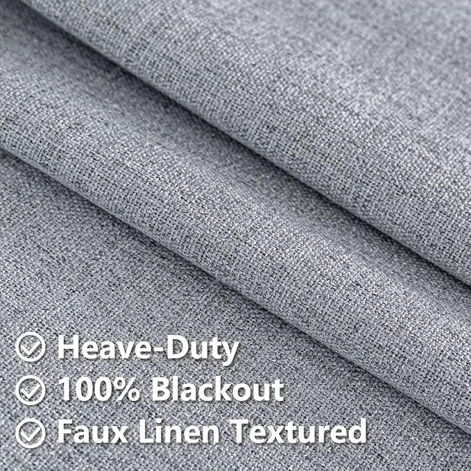 Blackout Curtains 72 Inch Length 2 Panels Set, 100% Black Out Textured Thermal Curtains, Grommet Privacy Light Blocking Drapes for Living Room Bedroom Luxury Decor(52W × 72L inch, Light Grey)-Ruum Studio Home