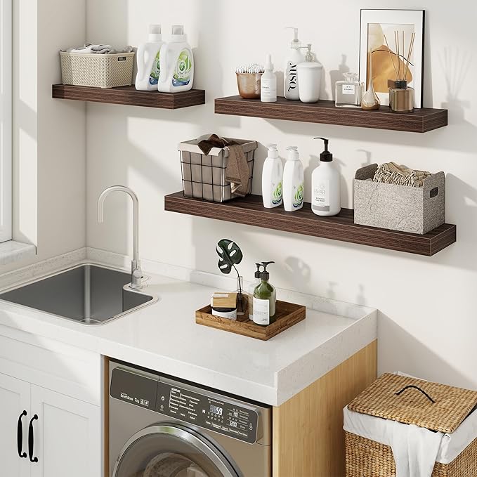 fuqing Floating Shelves for Wall, Bathroom Shelf Wall Mounted for Storage, Shelves with Invisible Bracket for Bedroom, Kitchen, Living Room, Farmhouse Small Book Shelf, 36 Inch Set of 2, Walnut-Ruum Studio Home