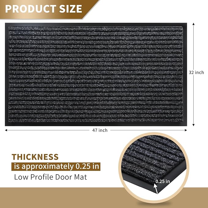 Yimobra Front Door Mat Outdoor Indoor Entrance, 100% Waterproof All-Season All Weather Doormat, Welcome Matt Outside Entry, Non Slip, Low Profile, Heavy Duty Patio Porch Floor Mats,47 x 32,Black Grey-Ruum Studio Home