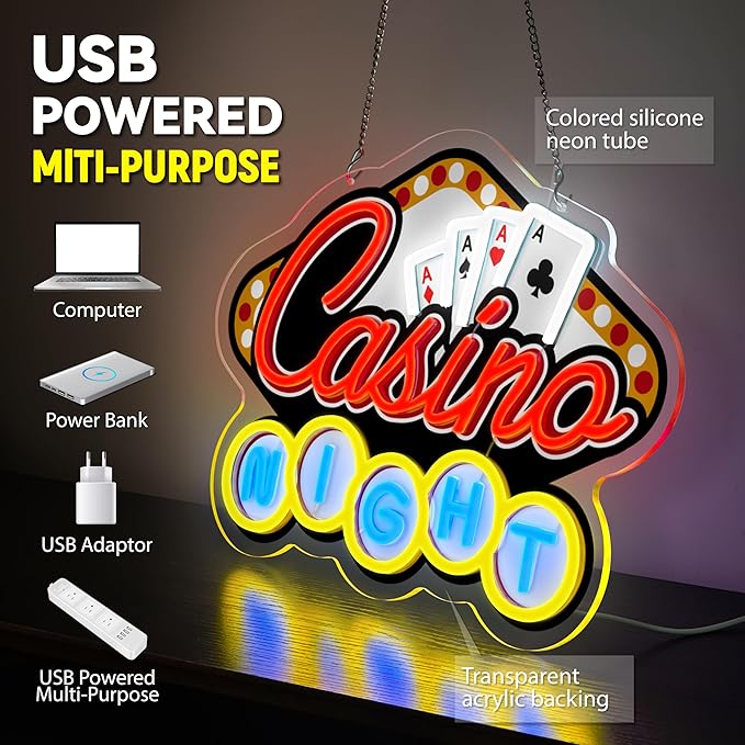 Casino Night Neon Sign for Wall Decor Casino Led Neon Light Dimmable Led Light Sign for Bar Casino Play Room Birthday Party Decor-Ruum Studio Home
