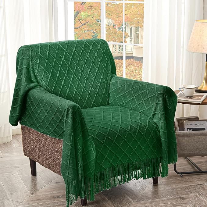 inhand Knitted Throw Blanket for Couch and Bed, Soft Living Room Home Decor Knitted Blanket with Tassel, Outdoor Lightweight Breathable Summer Blanket, Farmhouse Warm Woven Decorative, 50"x60"-Ruum Studio Home