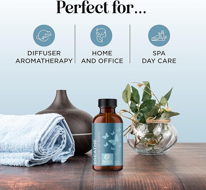 Breathe Essential Oil for Diffuser - Invigorating and Refreshing Breathe Essential Oil Blend with Eucalyptus Peppermint Tea Tree and Mint for Diffusers for Home and Shower Aromatherapy (2 Fl Oz)-Ruum Studio Home