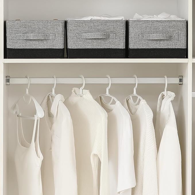 linen closet organizers and storage, 3 Pack Large Storage Baskets, Washable, Clothing Storage Bins with Handle, Closet Organizer for Storage Sweater,Sheets (gray black, 16"x9½"x6¾")-Ruum Studio Home