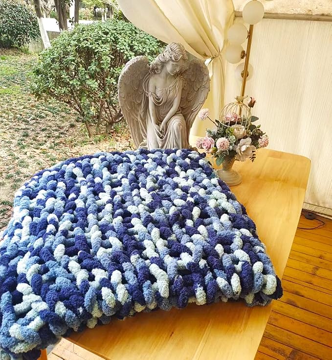 DDL&HEXI Chunky Chenille Blanket 100% Hand Knit with Jumbo Chenille Yarn (50"x60") Super Soft Large Throw Bed Blanket for Couch, Sofa, Home Decor - Machine Washable (03)-Ruum Studio Home