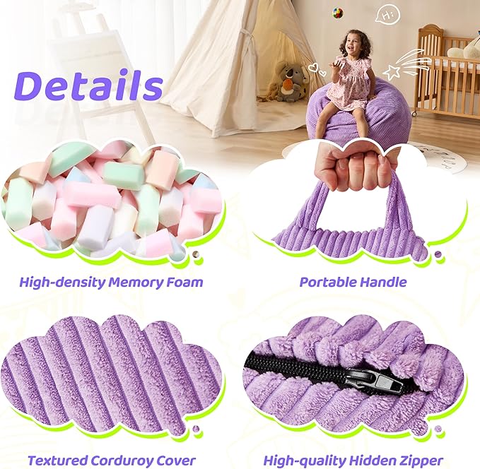 Bean Bag Chairs Teardrop Bean Bag Chair Beanbag Chair with Memory Foam Filled Machine Washable Cover for Living Room, Bedroom (Small,Purple)-Ruum Studio Home
