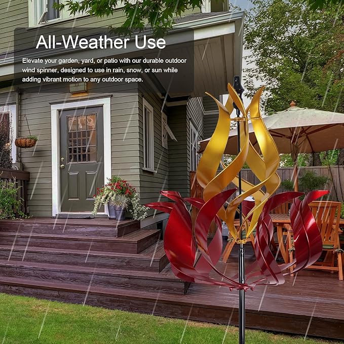hogardeck Large Wind Spinners Outdoor, 93.3" Metal Tulip Wind Spinner with Stake, 360° Rotating Yard Art, Kinetic Flame Wind Sculptures for Home Lawn Backyard Patio Garden Decor (Red, Golden)-Ruum Studio Home