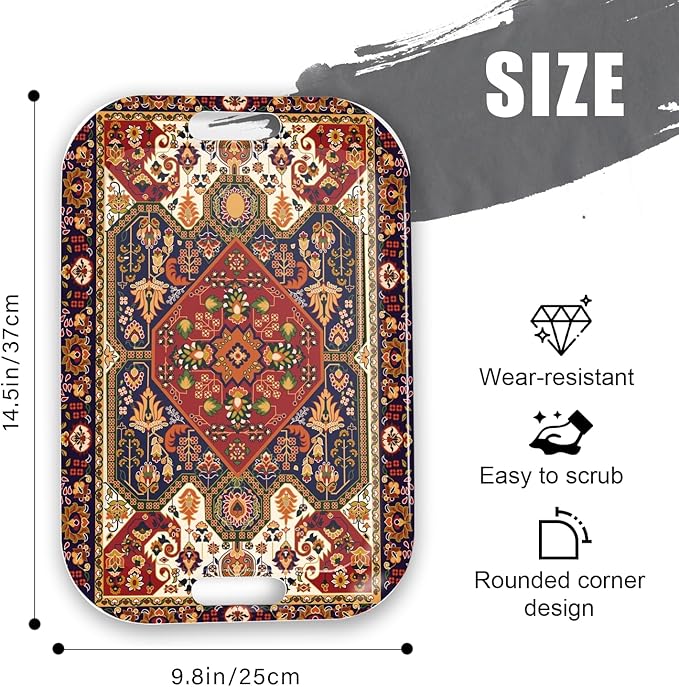 Serving Trays with Handles, 14.5 x 9.8 inch Rectangular Plastic Tray for Restaurant, Kitchen, Dark Red Pattern-Ruum Studio Home