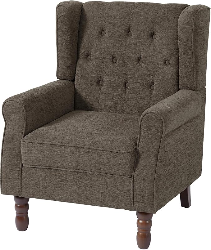 UIXE High Back Accent Chairs Set of 2, Upholstered Armchair in Fabric, Retro Wingback Arm Chair for Living Room, Comfy Single Sofa Bedroom Reading Seat with Solid Wood Legs - Taupe-Ruum Studio Home