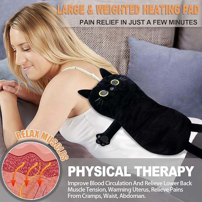Large Microwave Heating Pad with Washable Cover 21 * 12" Microwavable Heating Pads for Cramps, Back, Neck Shoulder Pain Relief, Cordless Weighted Moist Heat Pack, Black Cat-Ruum Studio Home