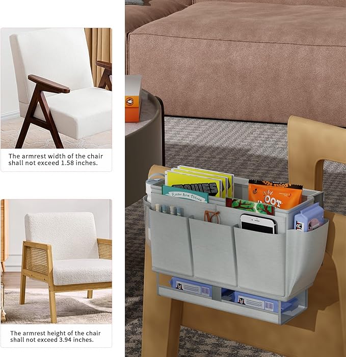 Bedside Caddy, Bed Organizer with 11 Pockets and Power Strip Holder, Versatile Bedside Storage Caddy for Home,Dorm,Bunk,Hospital,Crib Bed (2 Pack Grey)-Ruum Studio Home